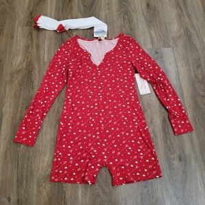 Shosho Womens Pajama One Piece Romper Large Valentines Red Hearts New Cozy